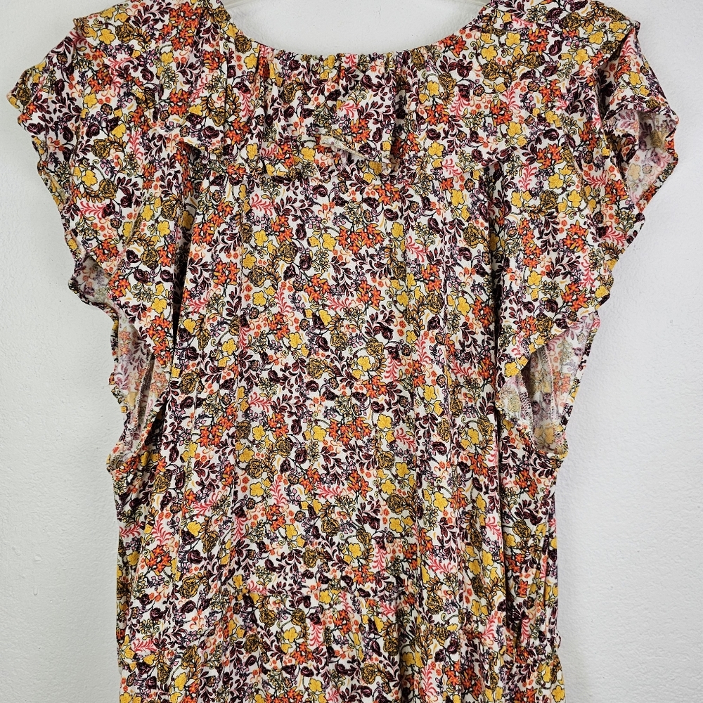 Old Navy Mini Dress Floral Waist-Defined Flutter-Sleeve Sz XXL Boho Peasant - Picture 9 of 11